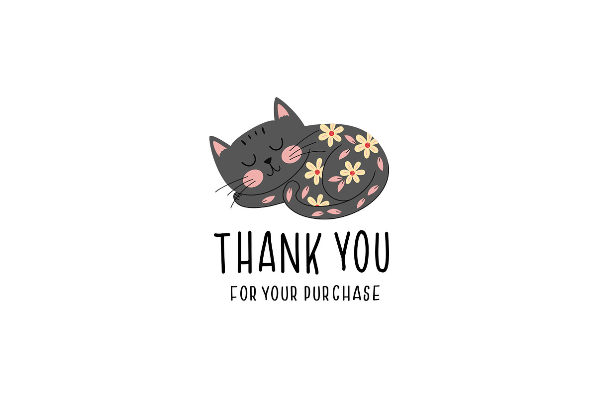 Floral cat clipart and pattern, an Illustration by NataKa (Photo 9 of 9)