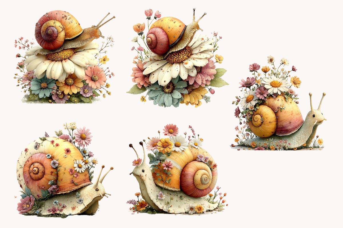 Whimsical Daisy Snail Clipart, a Seasonal Illustration by Designworld (Photo 6 of 10)