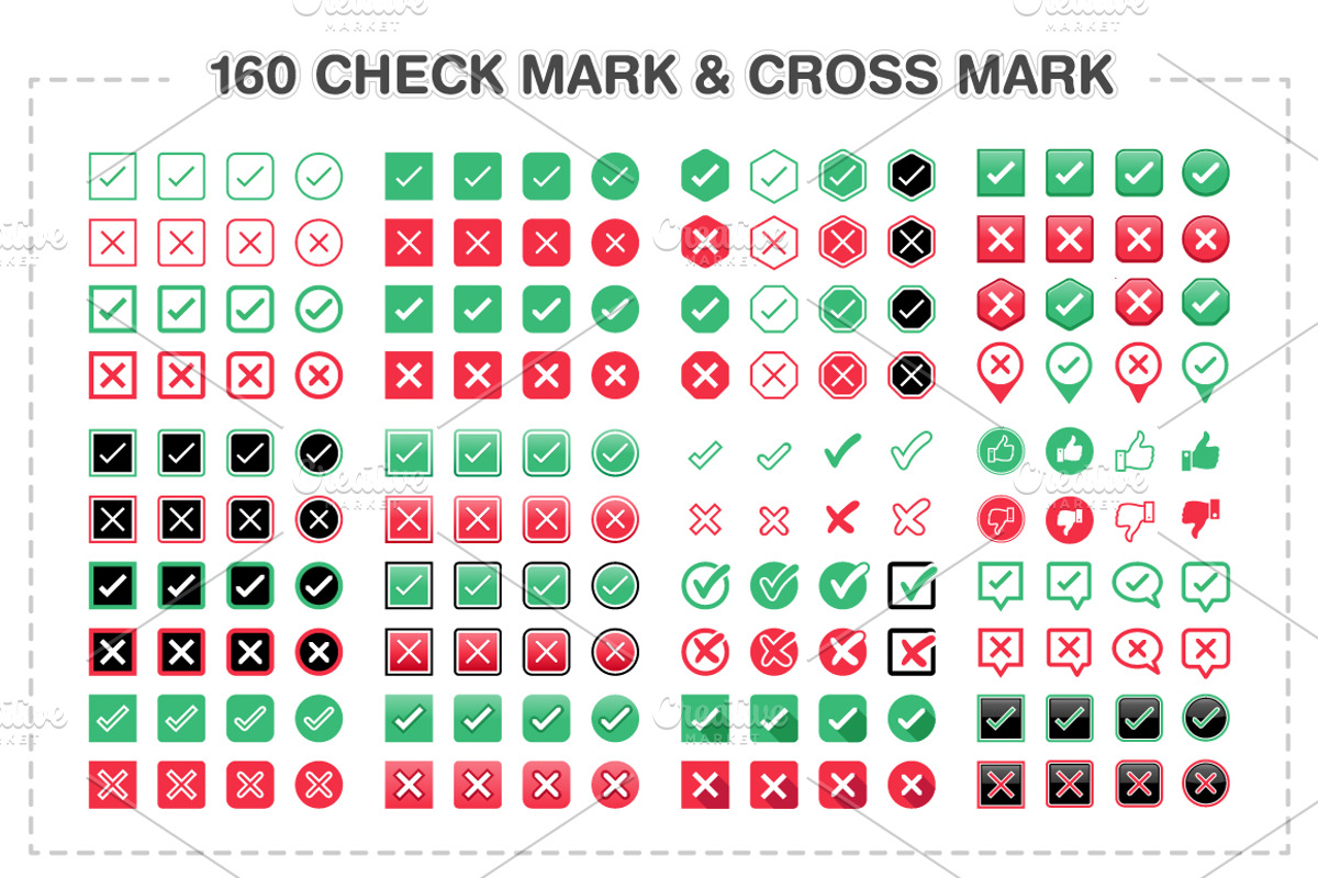 160 Check Mark & Cross Mark Symbols, an Object Graphic by WORAKAMON Design Studio (Photo 1 of 5)