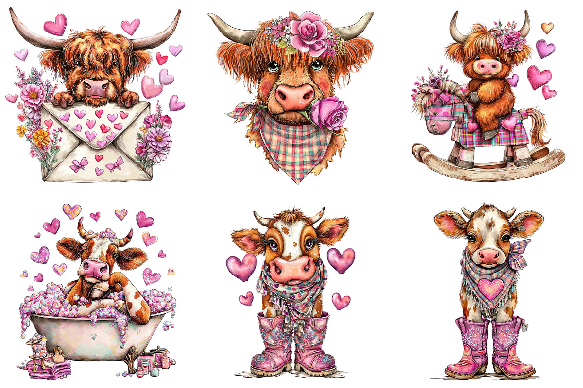 Valentine cowboy highland cows, an Illustration by DreamArtGraphic (Photo 4 of 4)