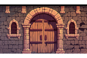 Castle stone wall with wooden doors, an Architecture Photo by ZinetroN