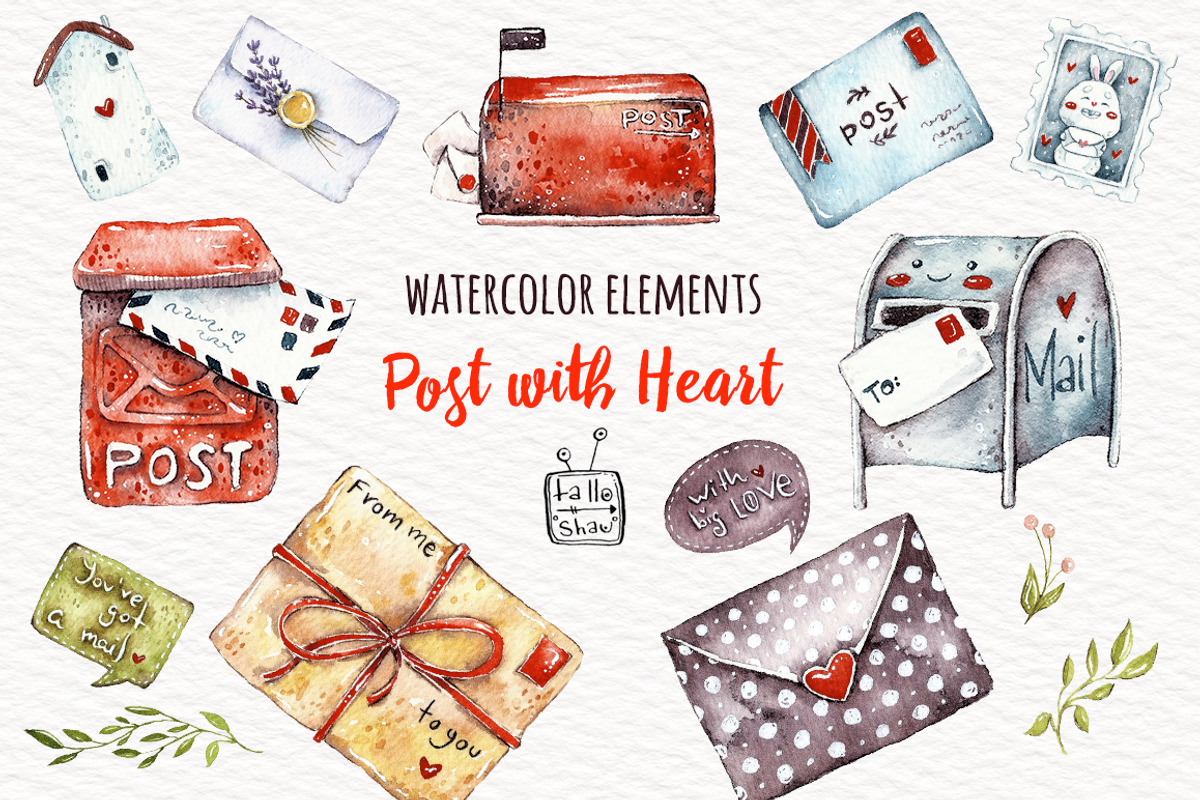 Watercolor post with heart, an Illustration by talloshau's illustrations (Photo 1 of 4)
