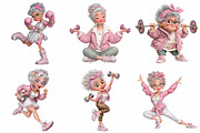 Funny Fitness Grandma Clipart, an Illustration by Daily.Designs (Thumbnail 4 of 5)