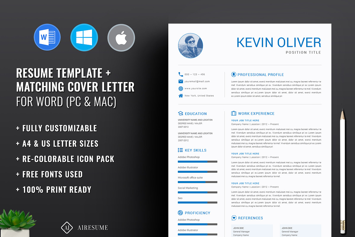 One Page Modern Resume Template, a Resume Template by A1RESUME (Photo 2 of 4)