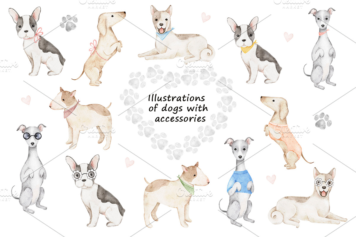 Paws and Puppies watercolor clipart, an Animal Illustration by Eves_Aquadreams (Photo 2 of 8)
