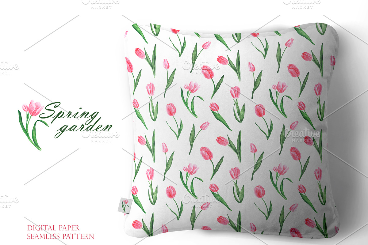 Pink tulips watercolor set. Flowers, an Illustration by SabinaWatercolorArt (Photo 11 of 14)
