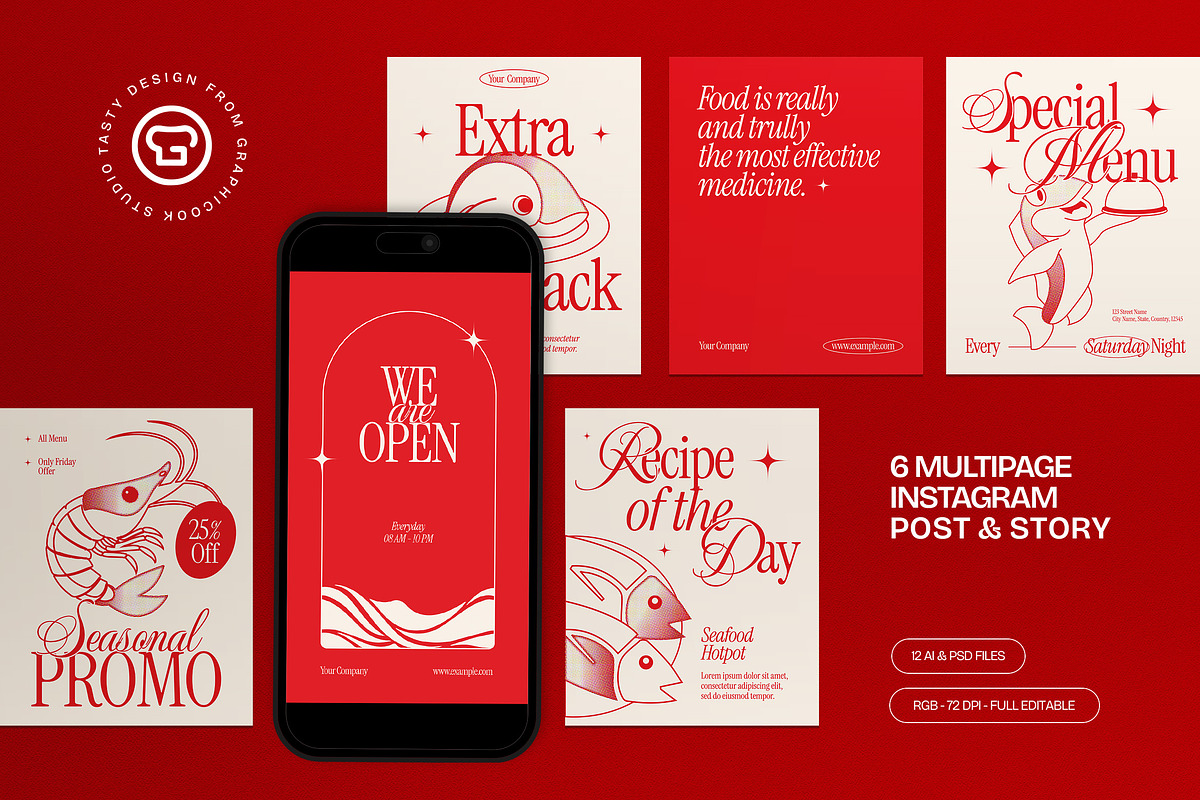 Seafood Instagram Set, a Social Media Template by graphicook (Photo 1 of 3)
