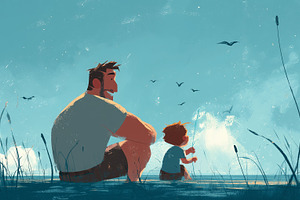 Father and child sit together, a Holiday Photo by MistyDay