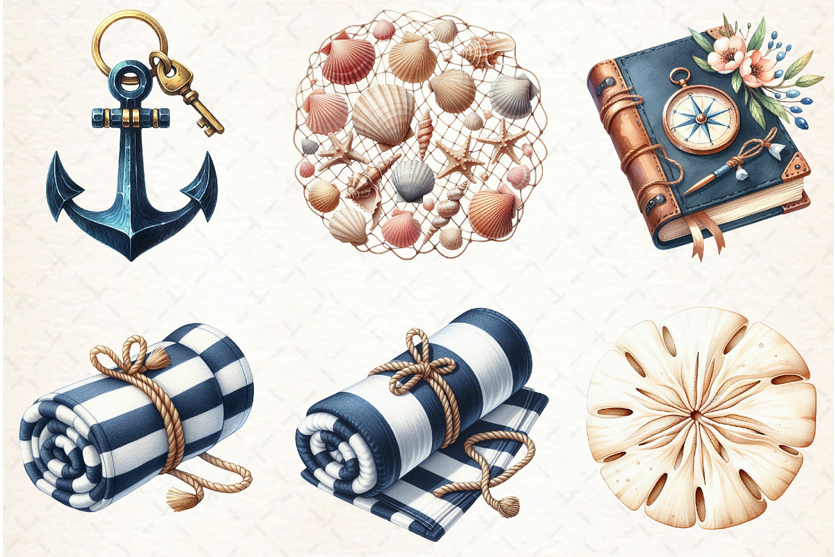 Watercolor Nautical Decor Clipart, an Illustration by Libby Wishes (Photo 2 of 7)