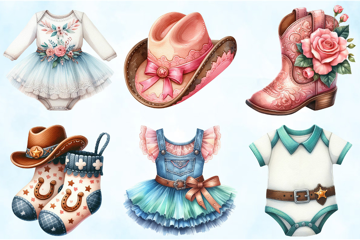 Watercolor Cowgirl Baby Clothes PNG, an Illustration by Craft Nest (Photo 3 of 6)