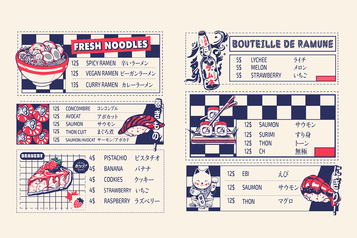 Sushi Menu Vector Illustration, a Food Illustration by Darts Lines