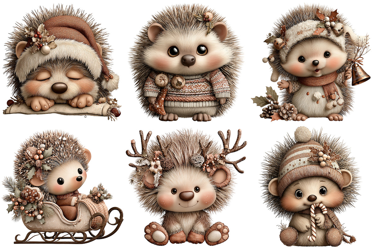 Funny Christmas Hedgehog Clipart, an Illustration by Craft Nest (Photo 9 of 9)