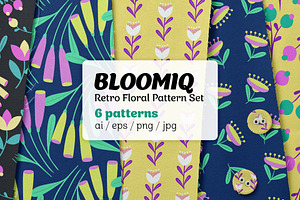 Bright Retro Floral Pattern Set