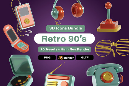 Set of Retro 90s 3D icons pack, an Object 3D Model by Guavanaboy