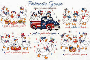 4th July Silly Goose USA PNG Clipart, an Animal Illustration by SugarCloudStudioArt