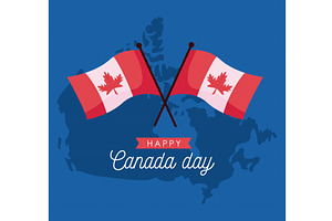 canada day lettering with flags, an Illustration by studiogstock