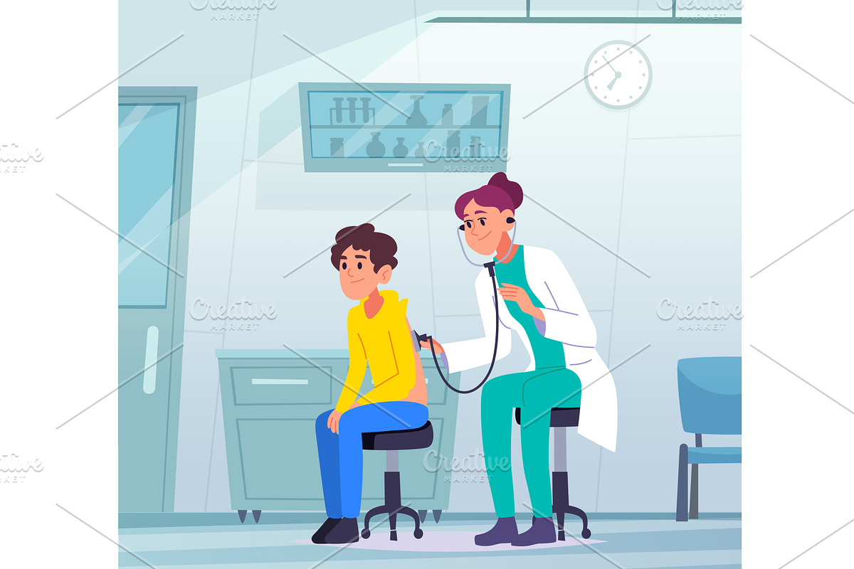 Doctor. pediatrician listens to a, an Object Illustration by Onyx