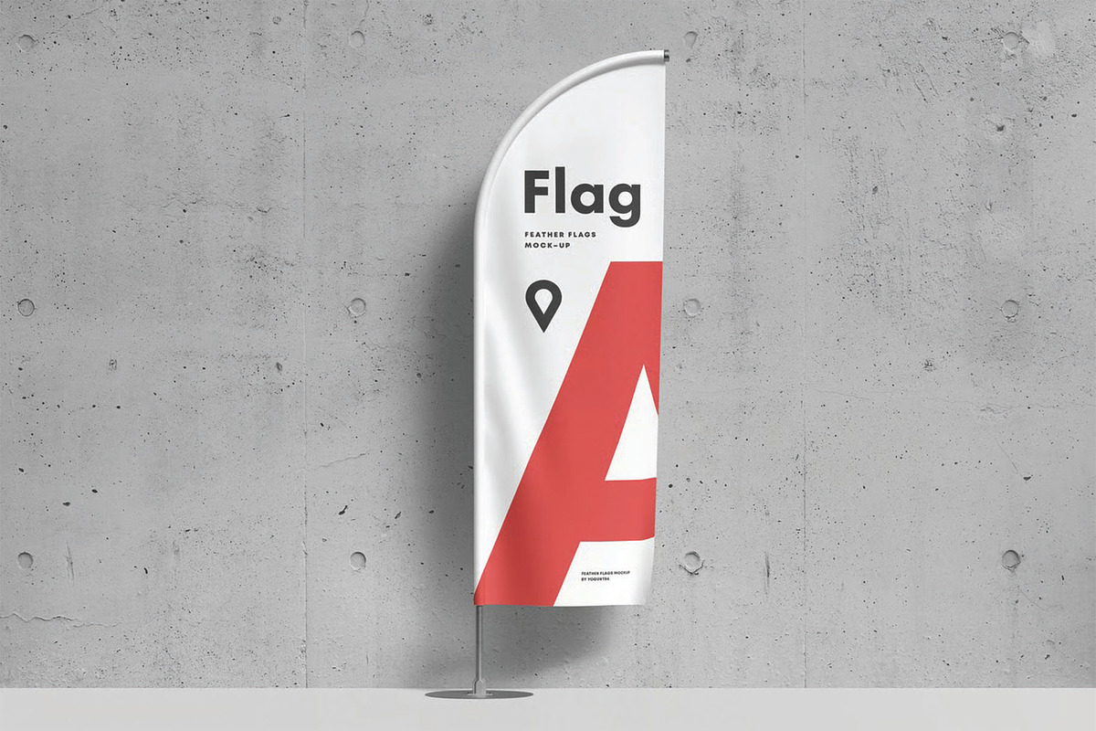 Outdoor Concrete Feather Flag Mockup, an Advertising Mockup by DesignRushMarket (Photo 1 of 2)