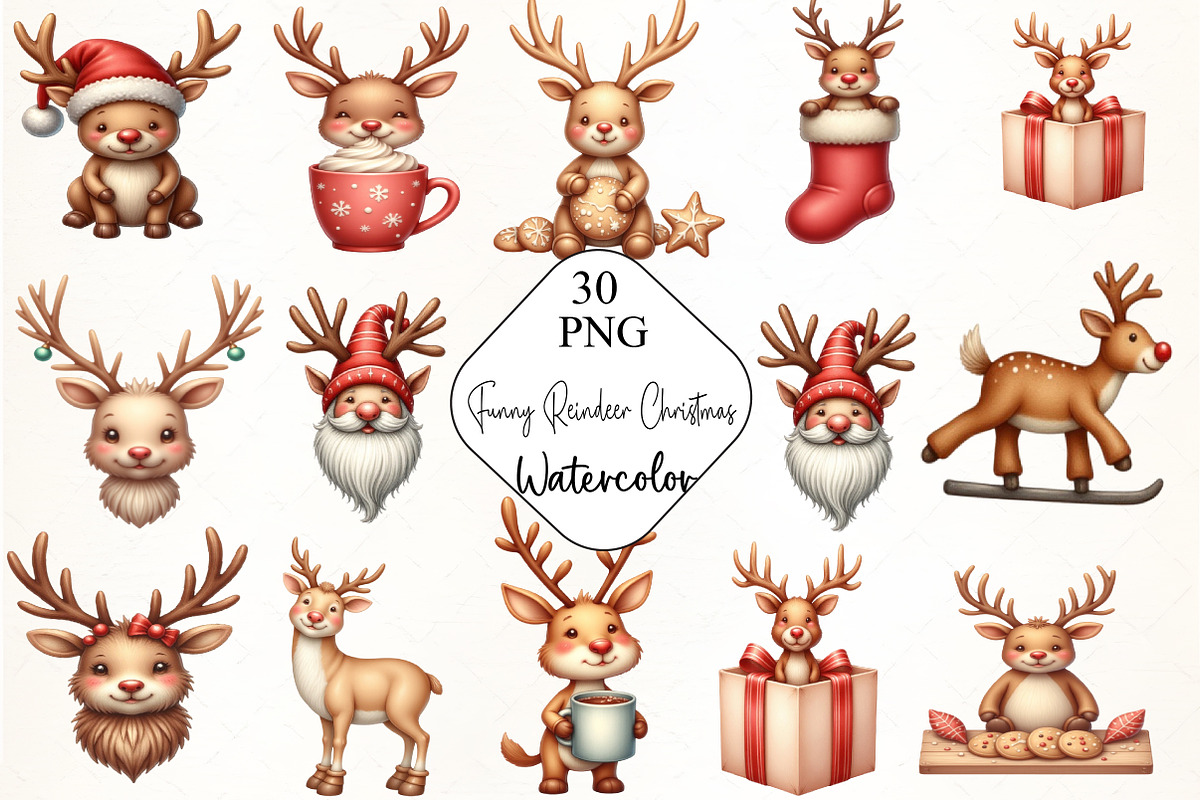 Funny Reindeer Christmas Clipart, an Illustration by CrexoraLab (Photo 5 of 5)