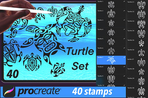 40 Turtles Procreate SVG PNG AI