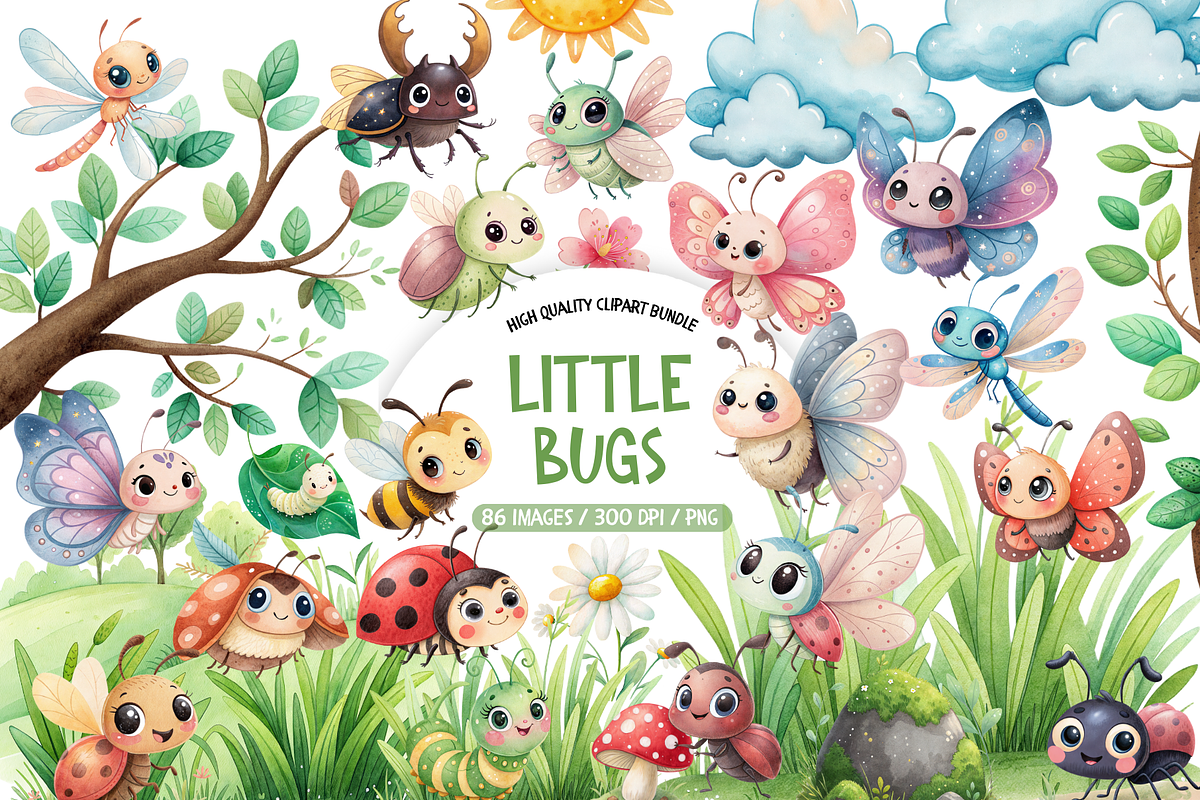 Watercolor Bug Clipart Bundle, an Illustration by TatiMockup (Photo 1 of 6)