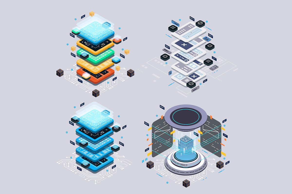 Set isometric illustrations for web., a Technology Illustration by Andrew_Derr (Photo 2 of 4)