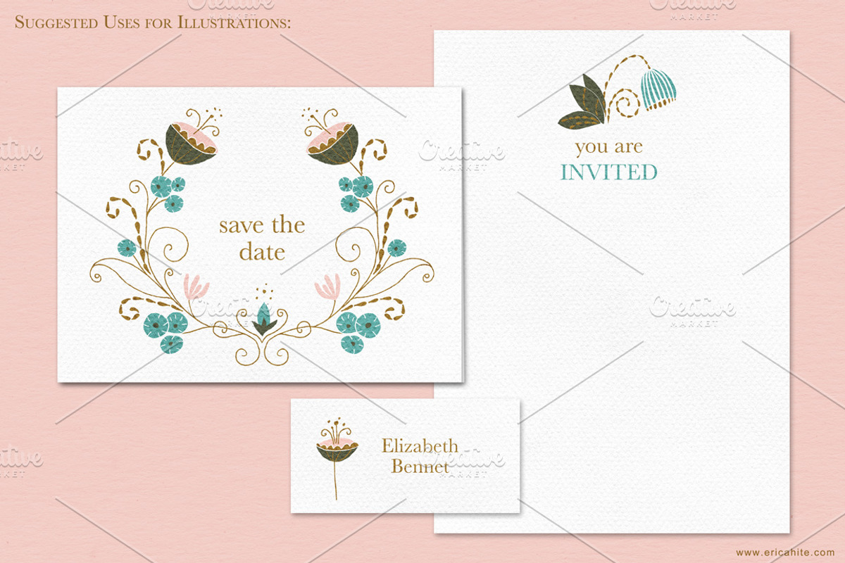 Floral Nouveau Clip Art (PNG) +Bonus, an Illustration by Erica Hite (Photo 2 of 5)
