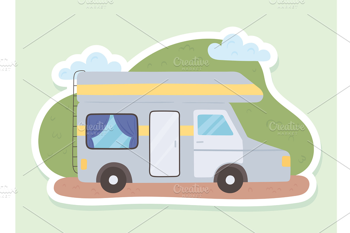 caravan car on landscape, a Transportation Illustration by studiogstock