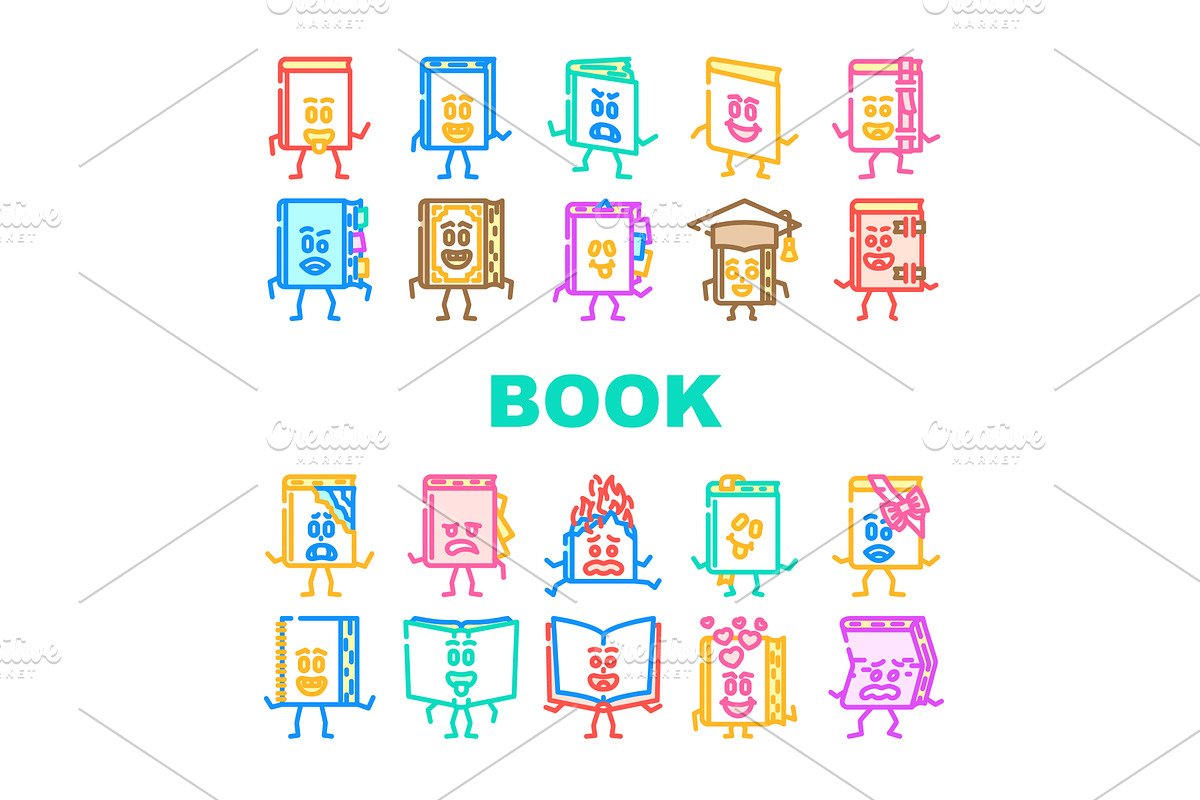 book character school icons set, an Object Illustration by pikepicture