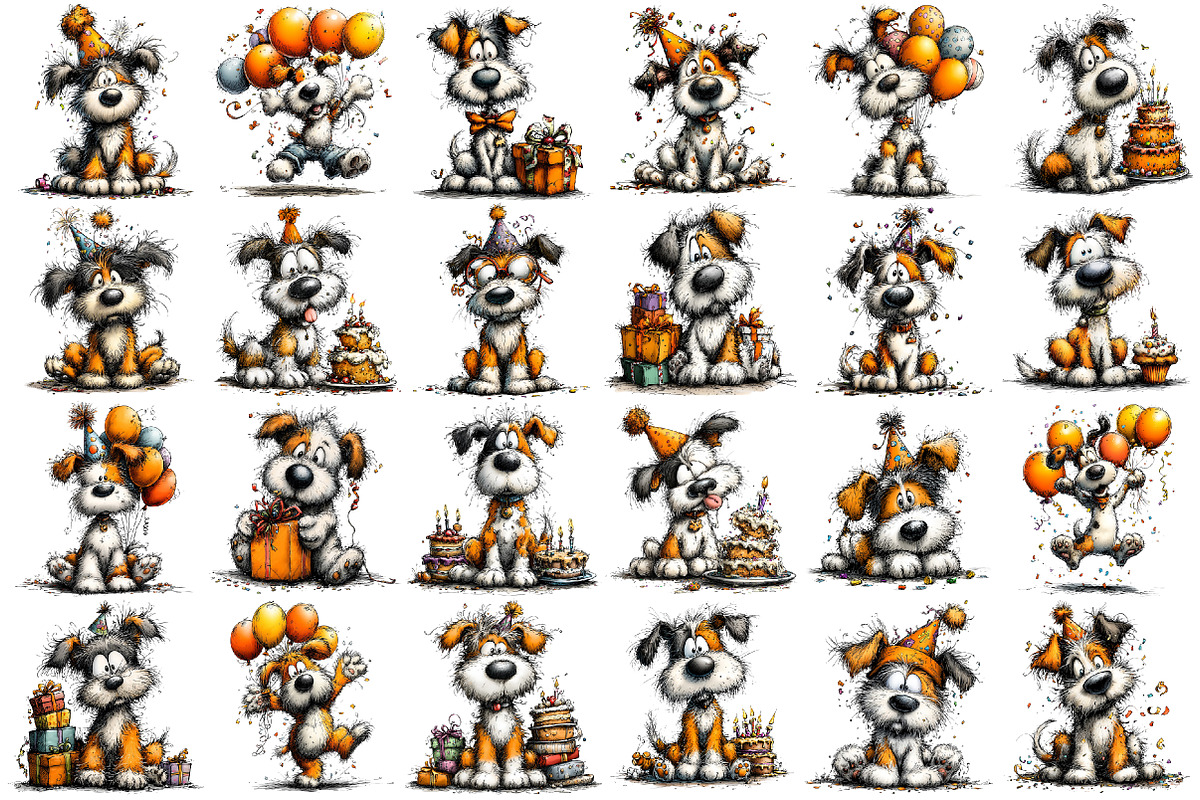 Whimsical Dog Birthday Clipart, an Animal Illustration by designcity5 (Photo 2 of 5)