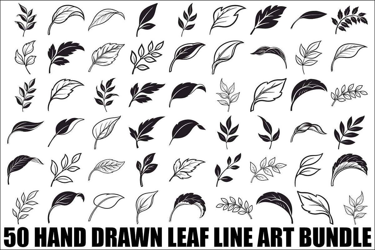 Hand Drawn Leaf Line Art Bundle, an Illustration by hafijul (Photo 1 of 51)