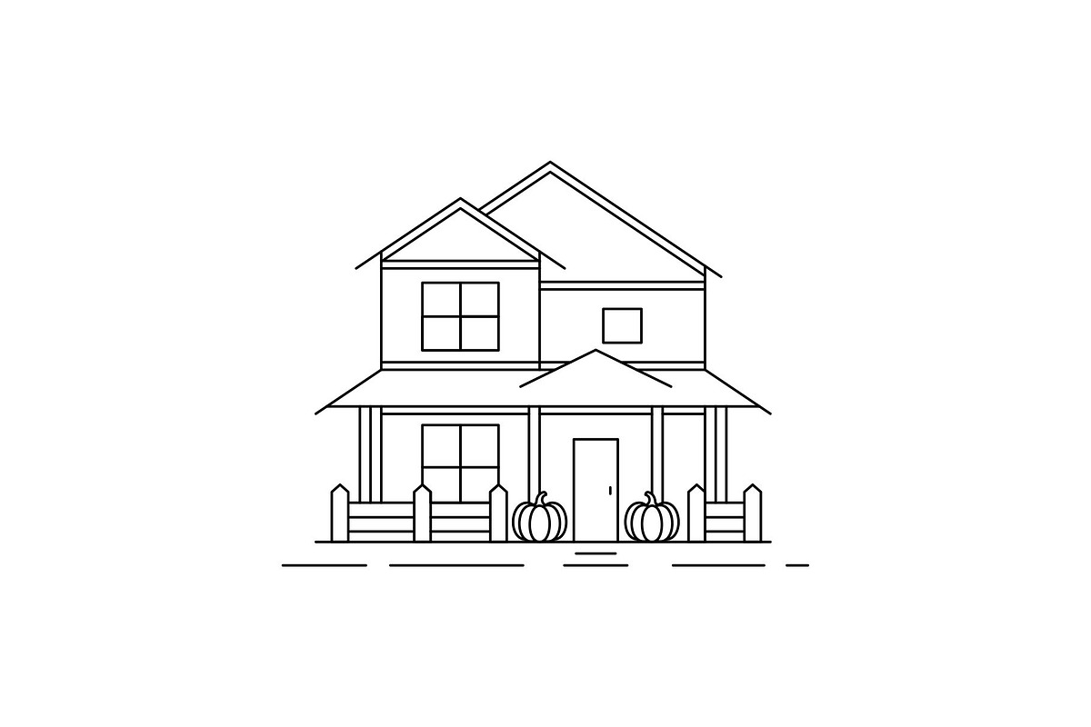 Minimal house pumpkins illustration, a Decorative Illustration by Buqancreative
