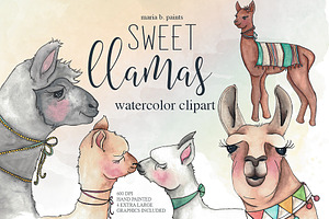 Llama Clipart Watercolor Llamas, an Animal Illustration by Maria B. Paints