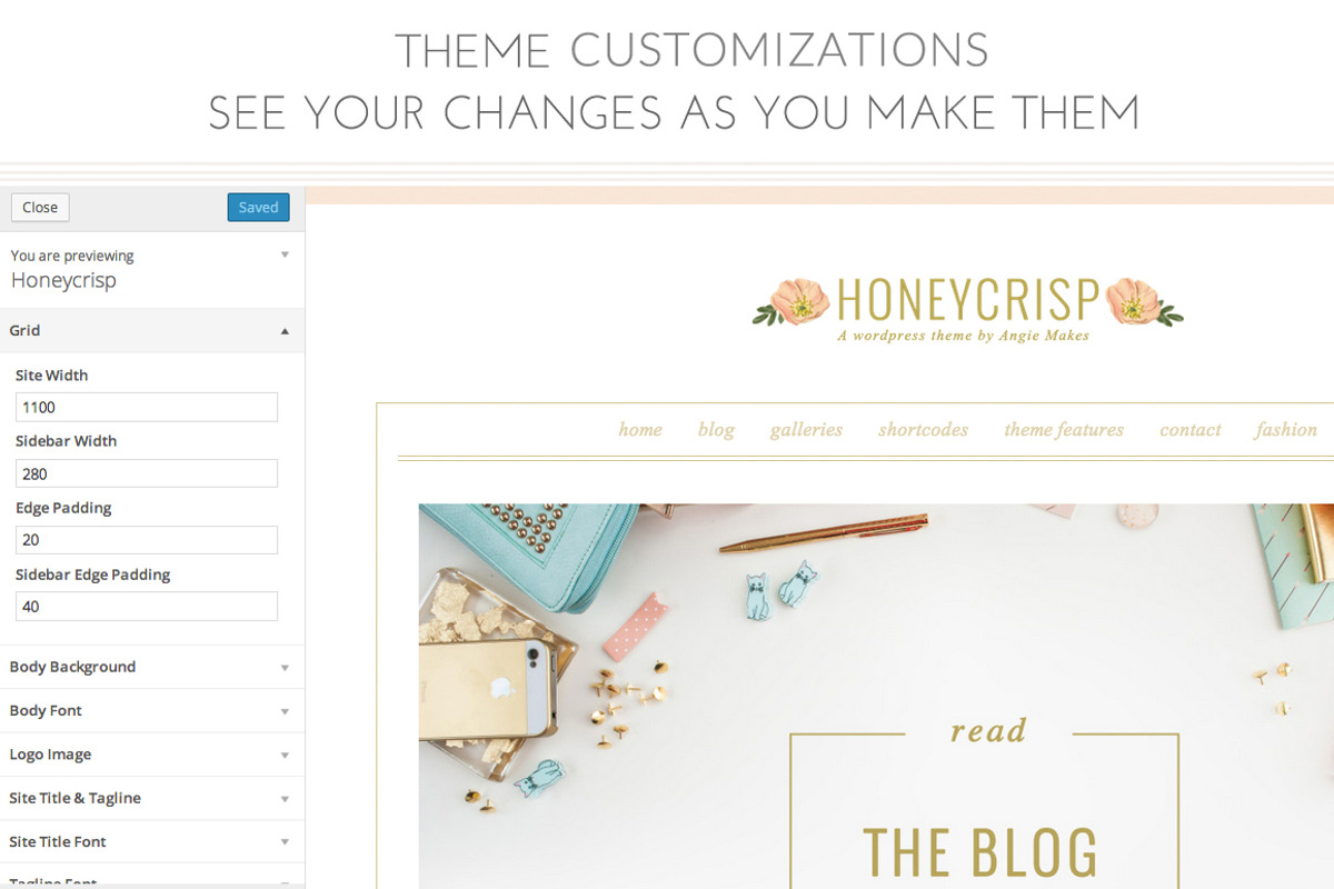 Honeycrisp- A Pretty WordPress Theme, a WordPress Template by angiemakeswebsites (Photo 4 of 5)