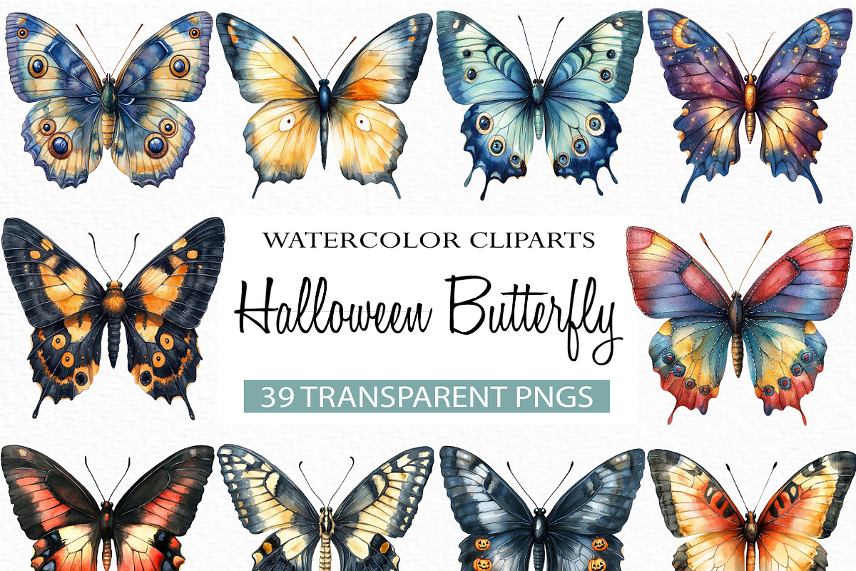 Watercolor Halloween Butterfly PNG, an Illustration by Craft Nest (Photo 1 of 6)