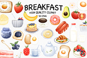 Watercolor Breakfast Clipart, a Food Illustration by Vavavan Artwork (Thumbnail 1 of 4)