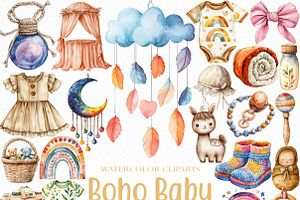Boho Baby Watercolor Clipart, an Illustration by Craft Nest