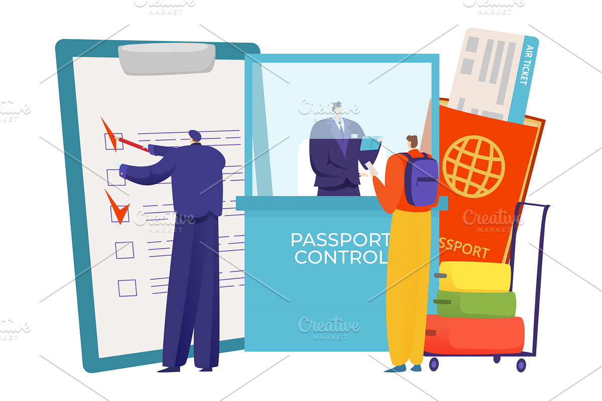 Inspector officer checking passport, a Person Illustration by VectorsBang