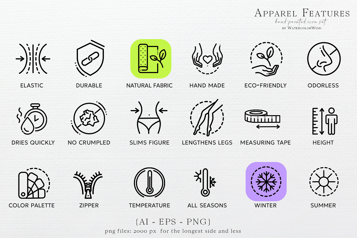 Fabric Features Line Icons 40% OFF, an Outline Icon by Ksenia Shmakova (Photo 3 of 4)