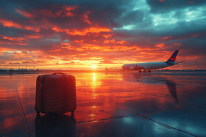 Dramatic sunset at the airport with, a Photo by Tanuart