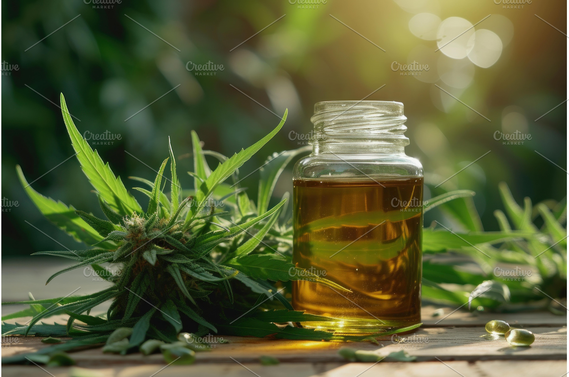 Cannabis oil bottle with hemp plant, a Nature Photo by Ylivdesign