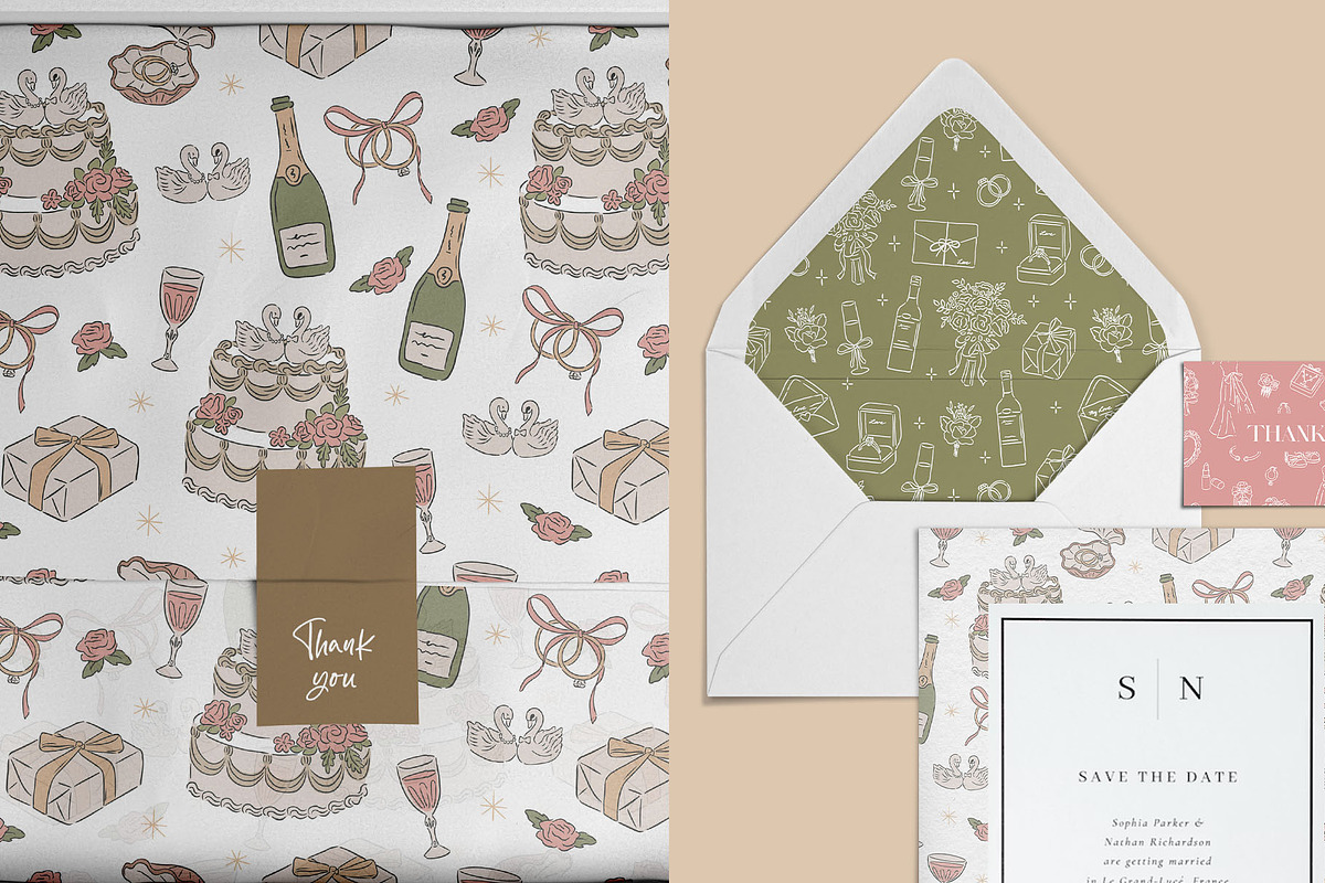 Hand drawn Wedding pattern bundle, a Pattern Graphic by CreativeChristiana (Photo 9 of 14)