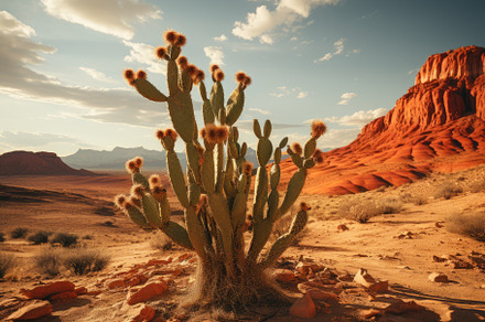 Desert Solitude - Lone Cactus in a Stormy Desert Landscape. Gene, a Nature Photo by designvectx