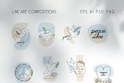Peace and love line art illustration, an Illustration by Julia M. Watercolor (Thumbnail 3 of 9)