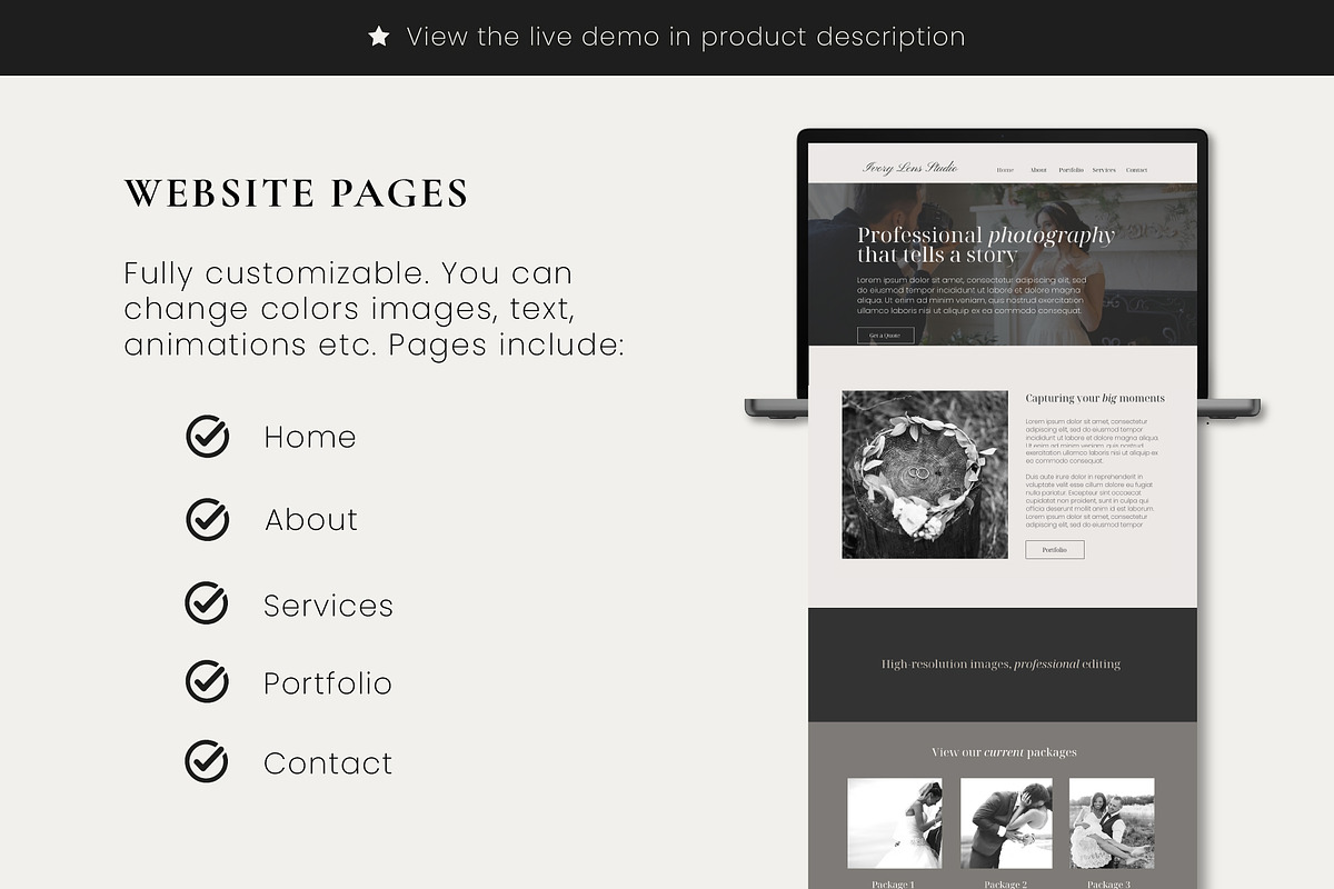 Wix Wedding & Photography Website, a Wix Template by Sky Dore Design (Photo 2 of 11)