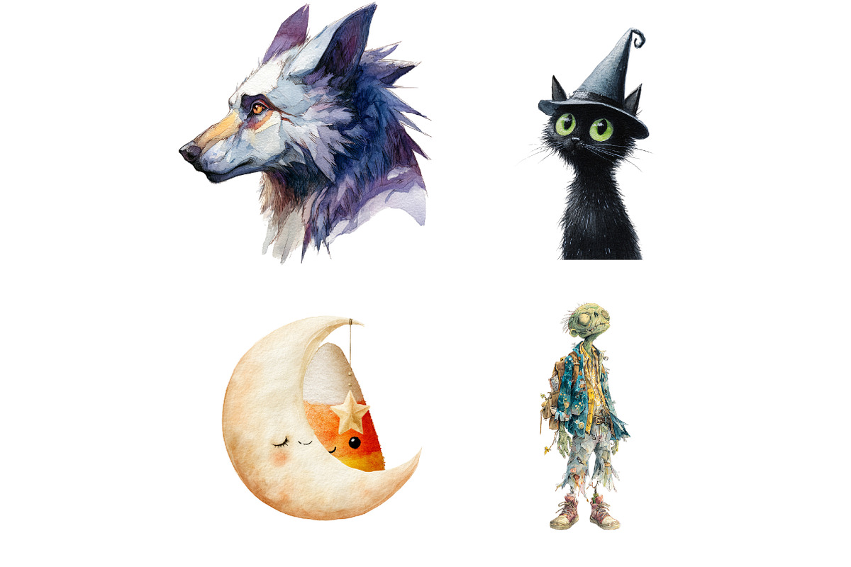 Watercolor Halloween Character, an Illustration by Design Market (Photo 3 of 3)