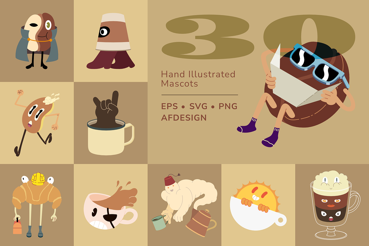 Cafe Mascots Illustration Vector, a Food Illustration by rightbraincells (Photo 2 of 6)