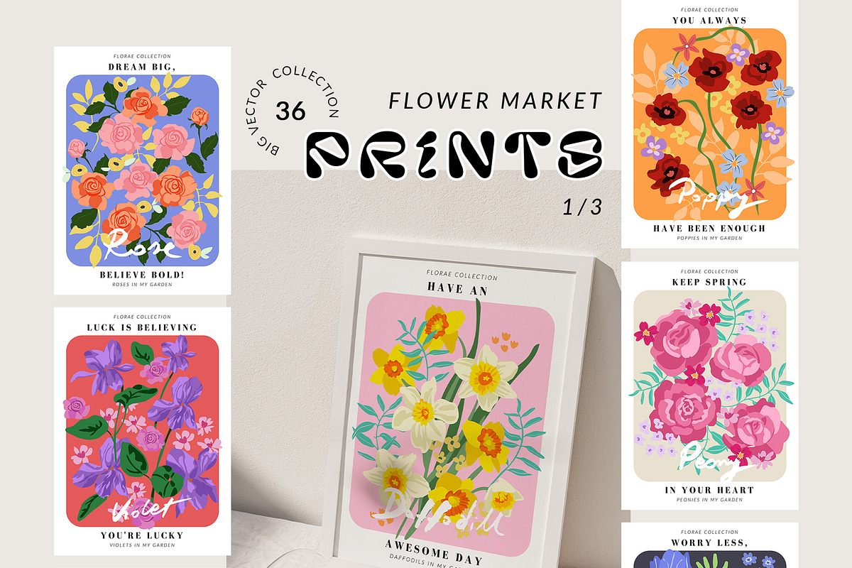 Flower Market Posters & Patterns, an Illustration by SunnyAfternoons