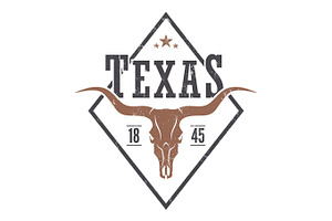 Texas State Tee Print With Longhorn Skull.