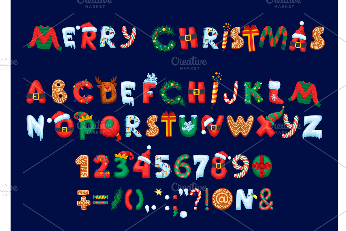 Christmas font or type, typeface, an Education Illustration by Vector Tradition